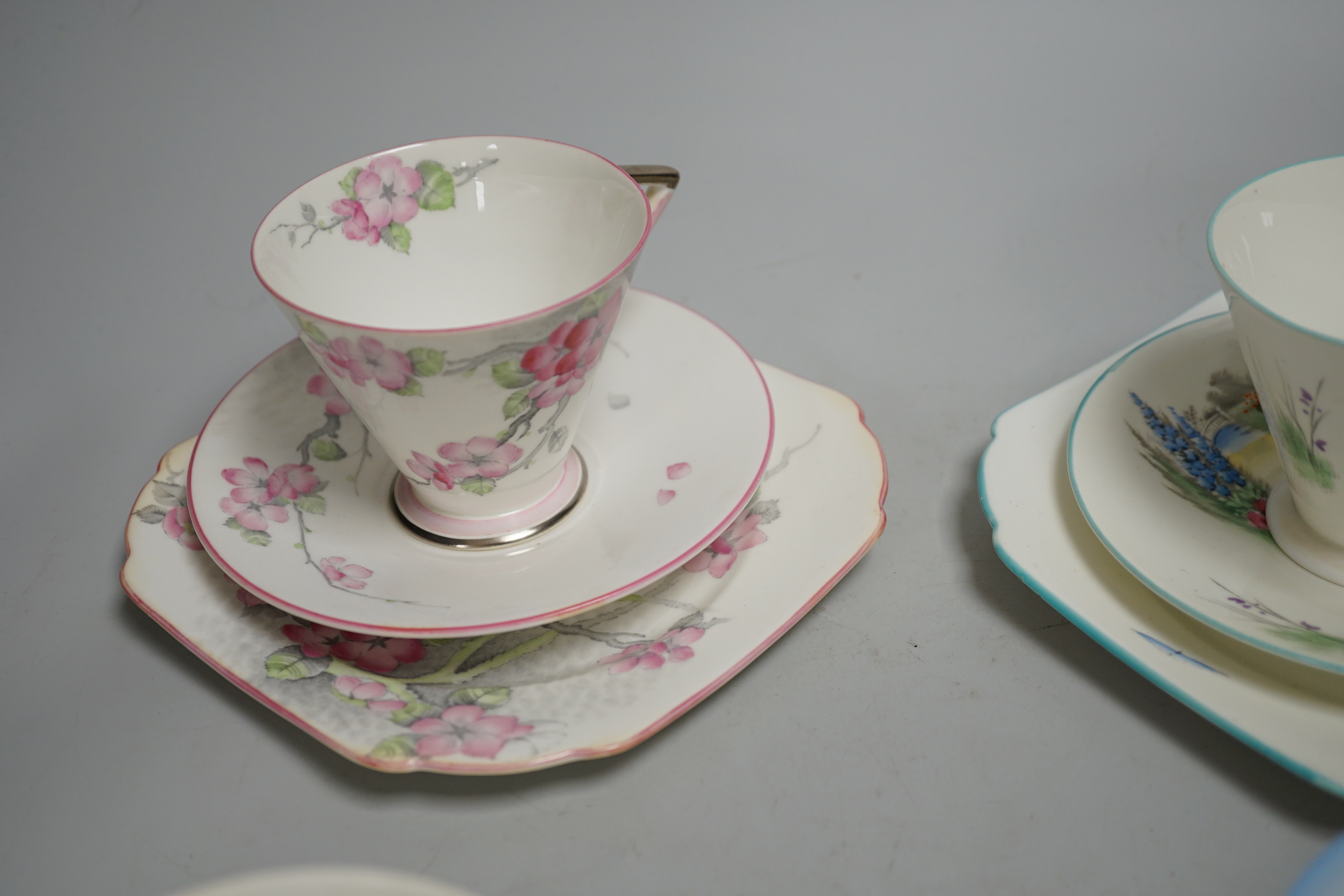 Two Shelley trios and two cups and saucers